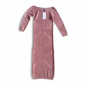 House of Maguie Pink Crochet Knit Midi Dress